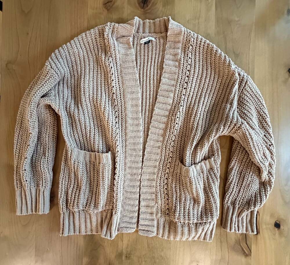 American Eagle Beige Chenille Ribbed Open Front Cardigan Sweater Size M
